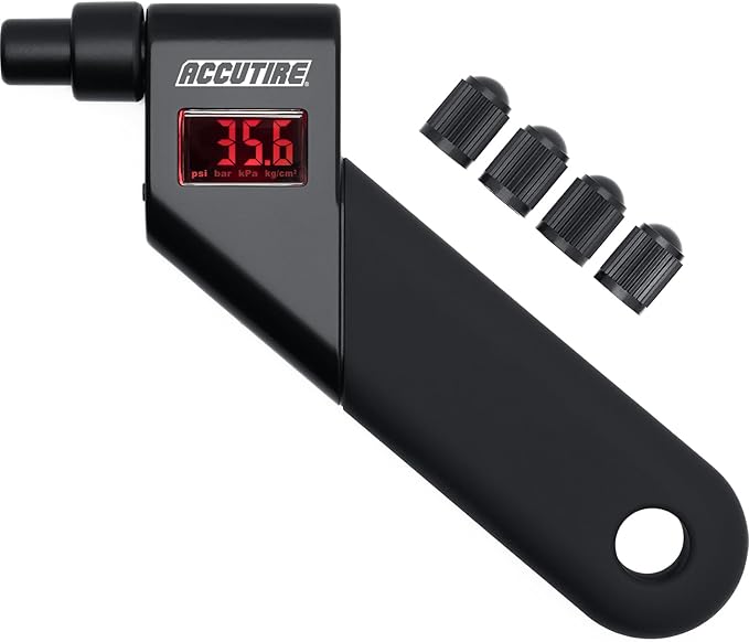 Accutire MS-4021B Digital Tire Pressure Gauge with 4 Valve Caps, 5-150psi (psi, bar, kPa, kg/cm2)