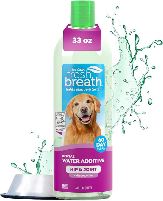 TropiClean Fresh Breath Water Additive for Dogs with Glucosamine, Hip and Joint Support for Dogs, Breath