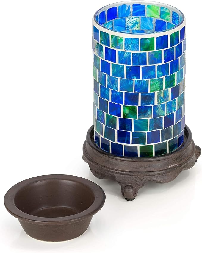 VP Home Wall Plug-in Wax Warmer for Scented Wax Mosaic Glass Ocean Blue Electric Home Fragrance Warmer