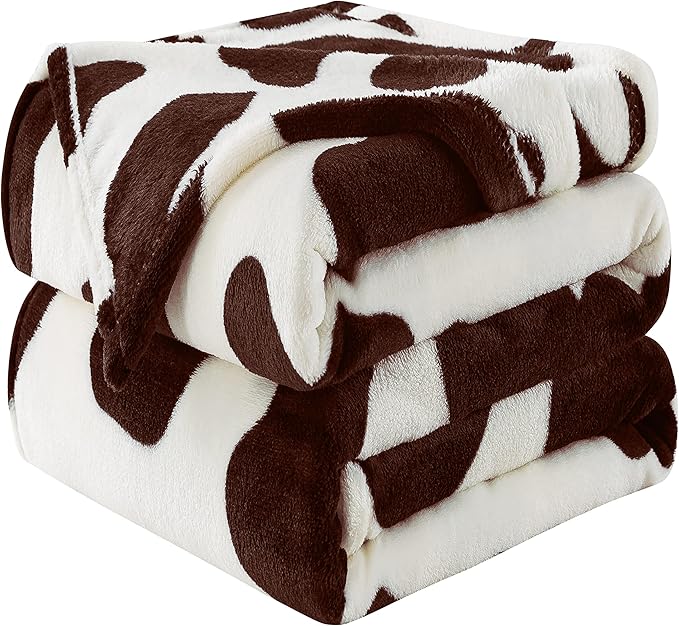 Fleece Cow Print Blanket Queen Size for All Season - Premium Lightweight Anti-Static Super Soft Cozy Plush
