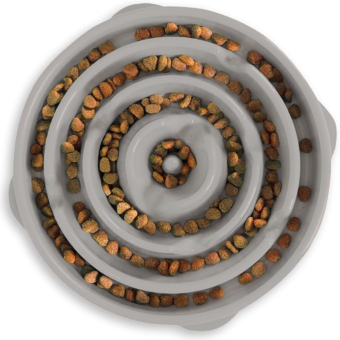 Outward Hound Fun Feeder Slo Bowl – Large 4‑Cup Capacity, Slow Feeding, Medium to Large Dogs, Non‑Slip, Gray