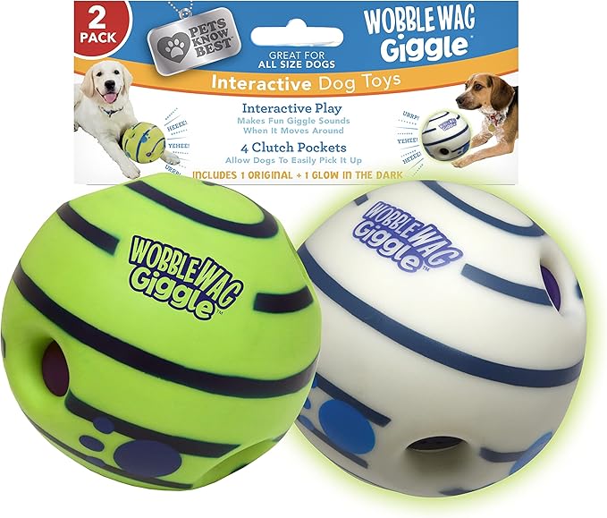 Wobble Wag Giggle Ball 2 Pack- Interactive Dog Toy, Fun Giggle Sounds When Rolled or Shaken, Pets Know Best